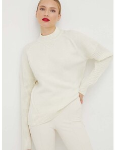 Μάλλινο πουλόβερ BOSS γυναικεία, χρώμα: άσπρο