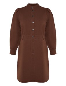 Trendyol Curve Brown Buttoned Woven Gabardine φόρεμα