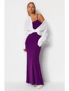 Trendyol Purple Fitted/Slip-On Maxi, Εύκαμπτο Πλεκτό Φόρεμα με Τιράντες