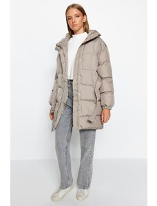 Trendyol βιζόν υπερμεγέθη μακρύ φουσκωτό παλτό με τοξωτή κουκούλα και υδατοαπωθητικό