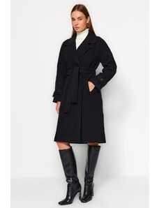 Trendyol Black Limited Edition Oversize Wide-Cut Belted Long Stamped Coat