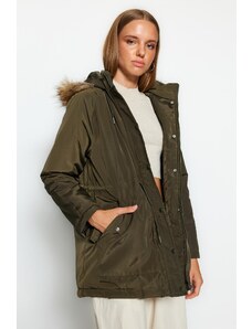 Trendyol Khaki Oversized Γούνινη Κουκούλα Αδιάβροχο Parka Down Jacket