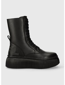 Δερμάτινες μπότες Karl Lagerfeld KREEPER LO KC γυναικείες, χρώμα: μαύρο, KL42375 F3KL42375