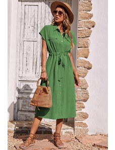 Madmext Πράσινο Πουκάμισο Γιακά Μακρύ Φόρεμα