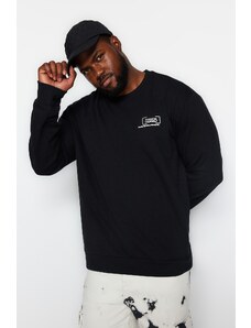 Trendyol Black Plus Size Regular/Real Fit Minimal Printed Fleece Sweatshirt