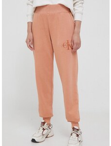 Βαμβακερό παντελόνι Calvin Klein Jeans χρώμα: πορτοκαλί