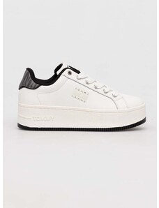 Δερμάτινα αθλητικά παπούτσια Tommy Jeans TJW FLATFORM ANIMAL PRINT χρώμα: άσπρο, EN0EN02537 F3EN0EN02537