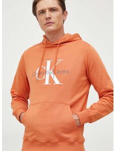 Βαμβακερή μπλούζα Calvin Klein Jeans χρώμα: πορτοκαλί, με κουκούλα