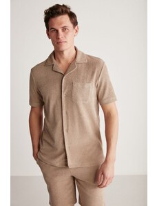 GRIMELANGE Tomas Men's Terry Cloth Collared Light Brown Caramel Shirt