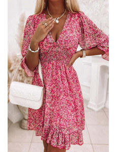 AMELY:φούξια χρωματιστό μίντι φλοράλ φόρεμα LOMA