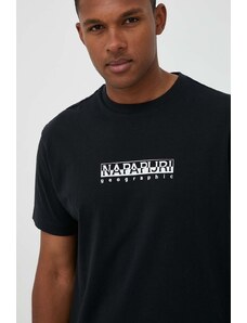 Βαμβακερό μπλουζάκι Napapijri χρώμα μαύρο