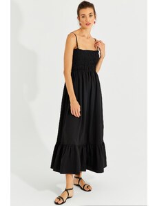Cool & Sexy Γυναικεία Μαύρο Gipe Strap Midi φόρεμα