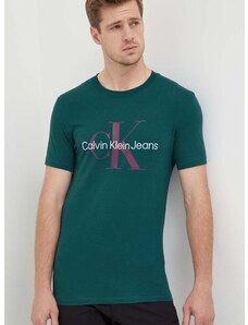 Βαμβακερό μπλουζάκι Calvin Klein Jeans ανδρικά, χρώμα: τιρκουάζ