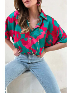 AMELY: πράσινο φούξια φαρδύ μπλουζάκι με V ντεκολτέ MARLANA