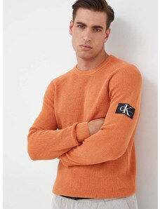 Βαμβακερό πουλόβερ Calvin Klein Jeans χρώμα: πορτοκαλί