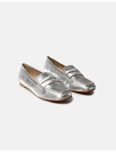 INSHOES Flat μονόχρωμα loafers με ιδιαίτερο μοτίβο Ασημί