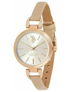 U.S. POLO Andrienne Crystal - USP8097IV, Rose Gold case with Beige Leather Strap