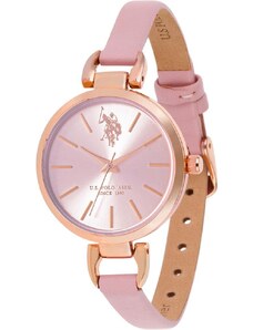U.S. POLO Andrienne Crystal - USP8098PK, Rose Gold case with Pink Leather Strap