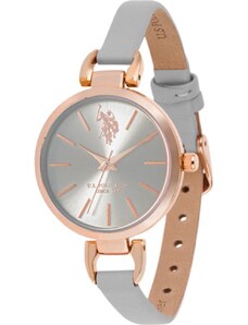 U.S. POLO Andrienne Crystal - USP8099GY, Rose Gold case with Grey Leather Strap