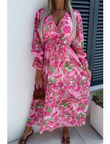 AMELY:φούξια φλοράλ μάξι κρουαζέ φόρεμα με V ντεκολτέ MERIDITH