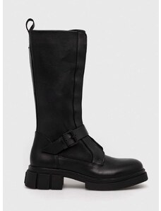 Δερμάτινες μπότες Tommy Hilfiger COOL MONOCHROMATIC BIKERBOOT γυναικείες, χρώμα: μαύρο, FW0FW07338 F3FW0FW07338
