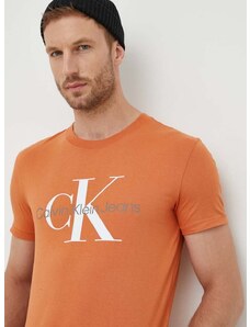 Βαμβακερό μπλουζάκι Calvin Klein Jeans ανδρικά, χρώμα: πορτοκαλί