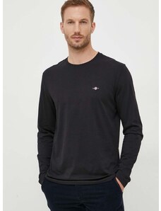 Βαμβακερή μπλούζα με μακριά μανίκια Gant χρώμα: μαύρο