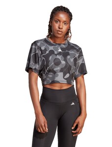 adidas women train essentials aop floral print crop t-shirt - BLACK/BLACK