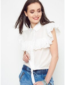 Moni&co Shirt with embroidered frills ecru