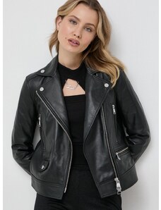 Δερμάτινο jacket Karl Lagerfeld γυναικεία, χρώμα: μαύρο