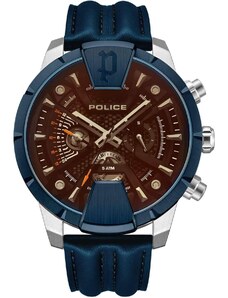POLICE Huntley - PEWJF2203740, Silver case with Blue Leather Strap