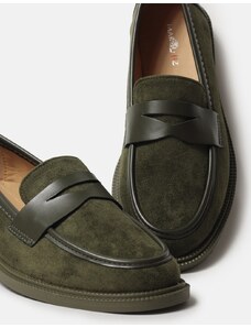 ideal Basic μονόχρωμα flat loafers με ελαστική σόλα Χακί