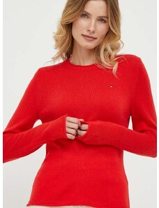Μάλλινο πουλόβερ Tommy Hilfiger γυναικεία, χρώμα: κόκκινο