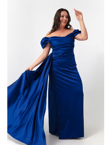 Lafaba Γυναικείο Sax Boat Collar Με Ουρά Μακρύ Σατέν Βραδινό & Prom φόρεμα για γυναίκες