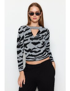 Trendyol γκρι ζώο μοτίβο πλεκτά πουλόβερ