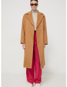 Μάλλινο παλτό HUGO χρώμα: καφέ