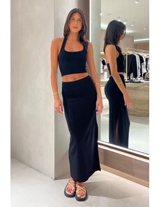Madmext Black Basic Women's Long Skirt With Slit Detail