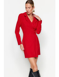 Trendyol κόκκινο κουμπί λεπτομερές μίνι υφαμένο σακάκι υφαμένο φόρεμα