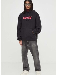 Βαμβακερή μπλούζα Levi's χρώμα: μαύρο, με κουκούλα