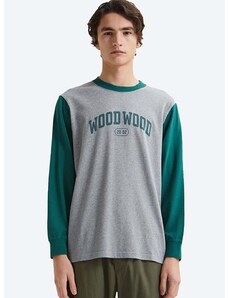 Βαμβακερή μπλούζα με μακριά μανίκια Wood Wood Mark IVY Longsleeve χρώμα: γκρι
