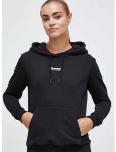 Βαμβακερή μπλούζα Hummel γυναικεία, χρώμα: μαύρο, με κουκούλα