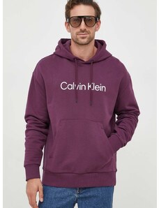 Βαμβακερή μπλούζα Calvin Klein χρώμα: μοβ, με κουκούλα