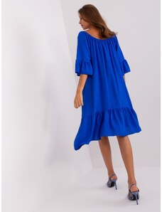 Fashionhunters Cobalt blue dress with frills and 3/4 sleeves