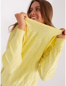 Fashionhunters Light yellow women's classic sweater with hems