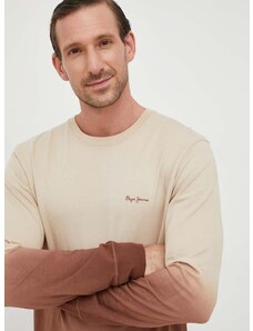 Βαμβακερή μπλούζα με μακριά μανίκια Pepe Jeans Kenneth χρώμα: μπεζ