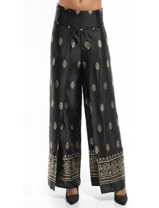 Ginza Σατέν μαύρη παντελόνα με χρυσό τύπωμα