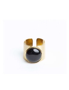 Ginza Ανάγλυφο δαχτυλίδι με μαύρη πέτρα
