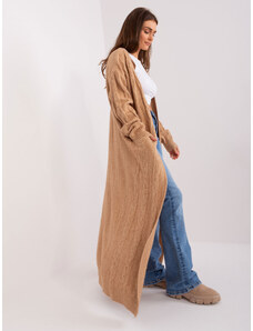 Fashionhunters Camel long sweater with cables