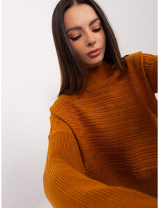 Fashionhunters Light brown asymmetrical sweater with wool