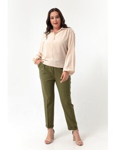 Lafaba Γυναικείο Χακί Plus Size Παντελόνι με Ελαστική Μέση